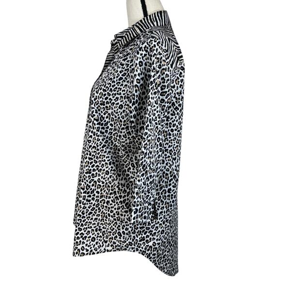 Chico’s SZ 1 (Medium) Top Leopard Zebra Print Button-Up 3/4 Sleeves Hi-Low Hem - Picture 6 of 10